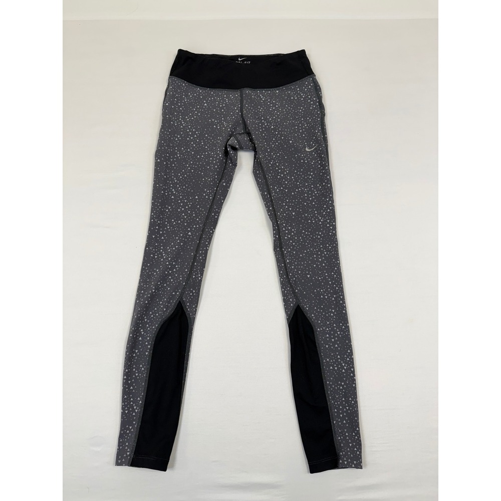 Nike Dri Fit Womens Running Leggings Pants Gray Triangle Print Athletic Size M